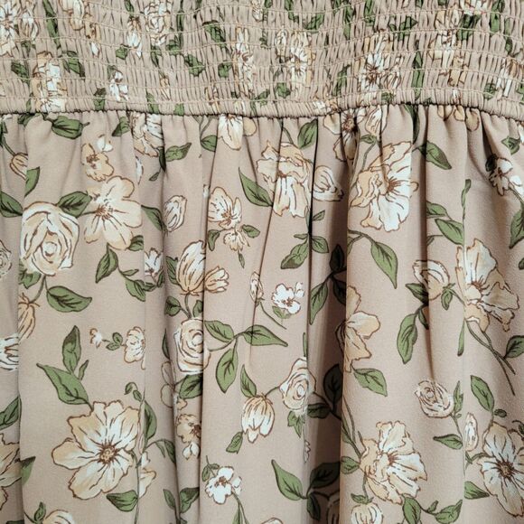 AUGUST SKY Womens Beige Floral Smocked Flutter Sleeve Midi Dress Cottagecore SM - Picture 4 of 7